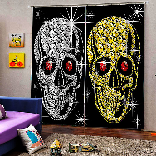

3D Printing Party Halloween Theme Gold and Silver Skull Background Curtains Thickening Blackout Custom Curtains for Home Decro