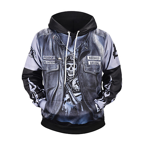 

Men's Active / Basic Hoodie - Color Block / 3D / Skull Gray US34 / UK34 / EU42