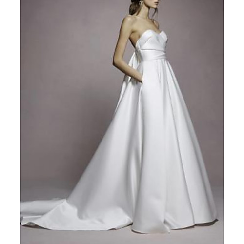 

A-Line Sweetheart Neckline Sweep / Brush Train Satin Strapless Simple Plus Size Wedding Dresses with Draping 2020