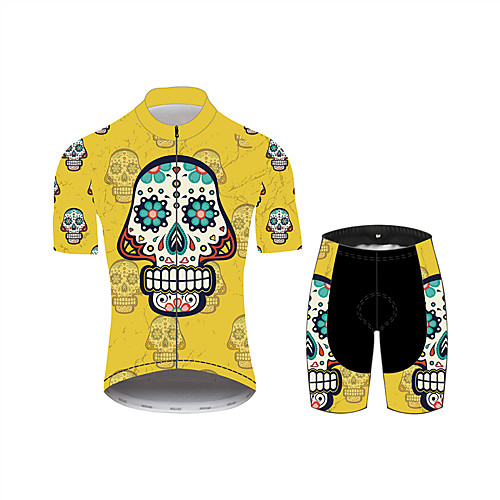 

21Grams Sugar Skull Men's Short Sleeve Cycling Jersey with Shorts - Black / Yellow Bike Clothing Suit Breathable Quick Dry Moisture Wicking Sports 100% Polyester Mountain Bike MTB Clothing Apparel