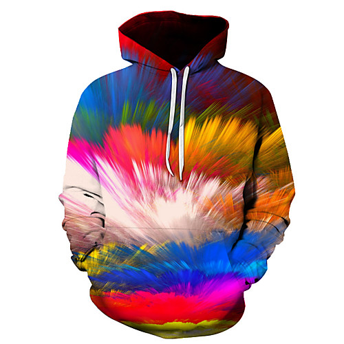 

Men's Plus Size Casual / Street chic Hoodie - Geometric / 3D Hooded Rainbow US32 / UK32 / EU40