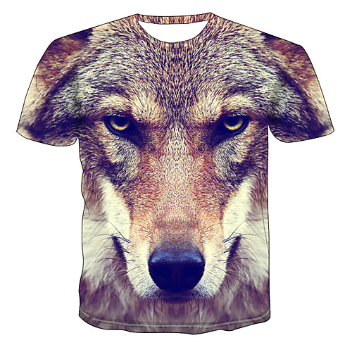 

Men's Daily Going out Basic / Exaggerated T-shirt - Color Block / 3D / Animal Dog, Print Brown