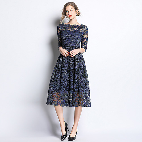 

A-Line Square Neck Tea Length Lace Elegant & Luxurious Cocktail Party / Holiday Dress 2020 with Lace