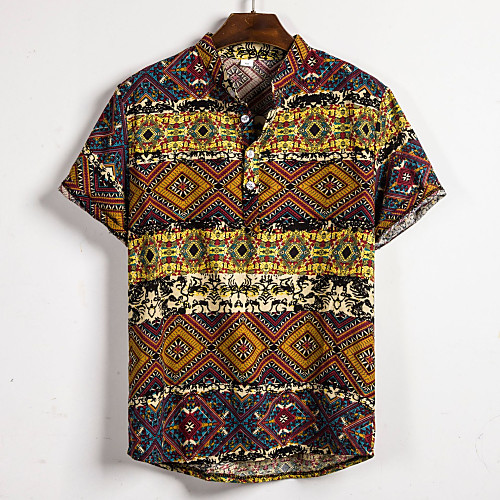 

Men's Daily Basic Shirt - Geometric Print Brown