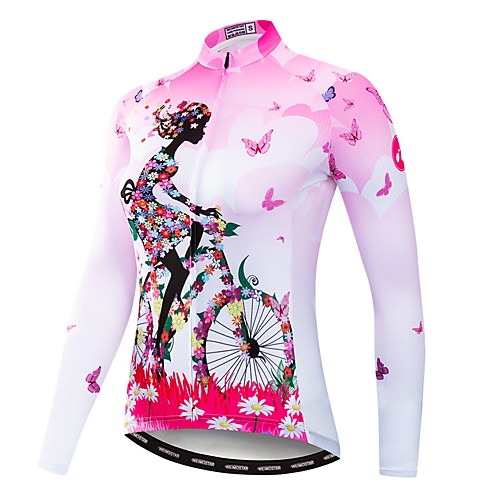 фото Weimostar цветочные ботанический жен. длинный рукав велокофты - розовый велоспорт джерси верхняя часть устойчивость к уф дышащий влагоотводящие виды спорта полиэстер эластан терилен / слабоэластичная Lightinthebox