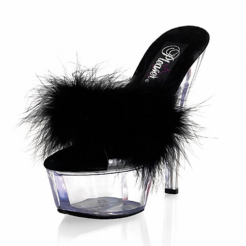 

Women's Sandals Furry Feather Stiletto Heel Peep Toe PU British Summer / Fall Red / White / Black