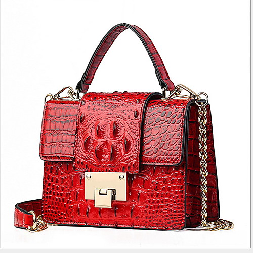 

Women's Chain PU(Polyurethane) / PU Top Handle Bag Solid Color Black / Brown / White