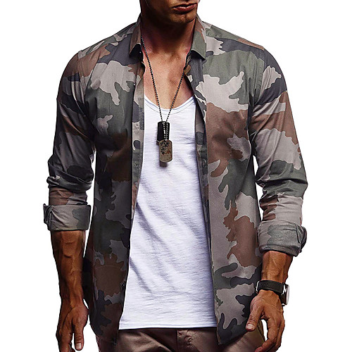 

Men's Daily Going out Basic Shirt - Camo / Camouflage Print Purple