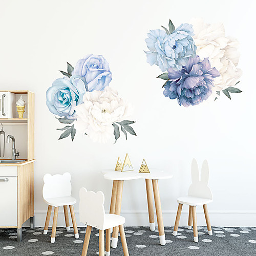 фото Модные наклейки на стену из синих цветов - плоские стикеры на стенах: цветочные, ботанические, ландшафтные, кабинет, столовая, кухня. Lightinthebox