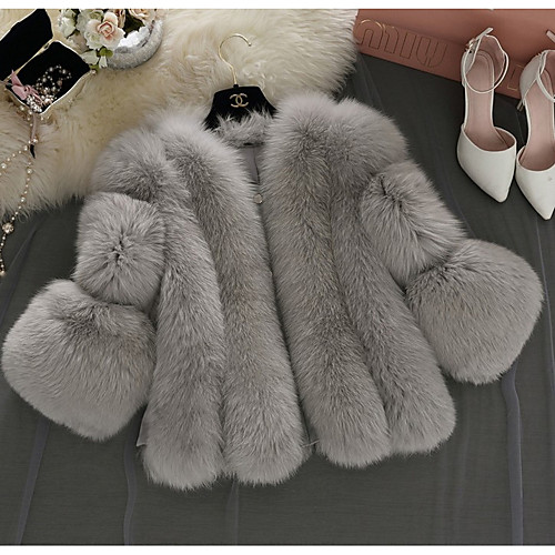 

Women's Daily Basic Short Faux Fur Coat, Solid Colored V Neck Long Sleeve Faux Fur White / Blushing Pink / Gray