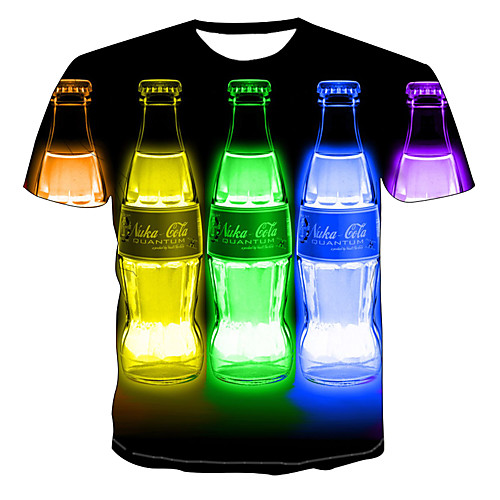 

Men's Daily Going out Basic / Exaggerated T-shirt - Color Block / 3D / Beer Print Rainbow