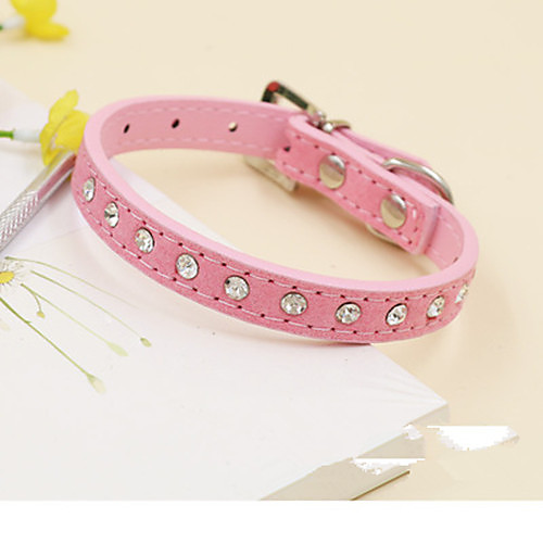 

Cat Dog Collar Rhinestone PU Leather Rose Red Golden