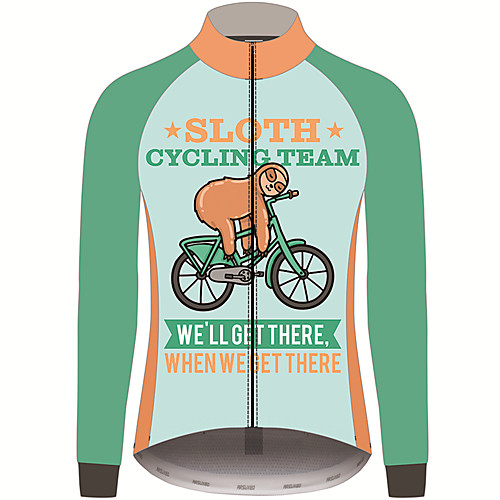 

21Grams Animal Sloth Men's Long Sleeve Cycling Jersey - BlueGreen Bike Jersey Top UV Resistant Breathable Quick Dry Sports Winter Fleece 100% Polyester Mountain Bike MTB Road Bike Cycling Clothing