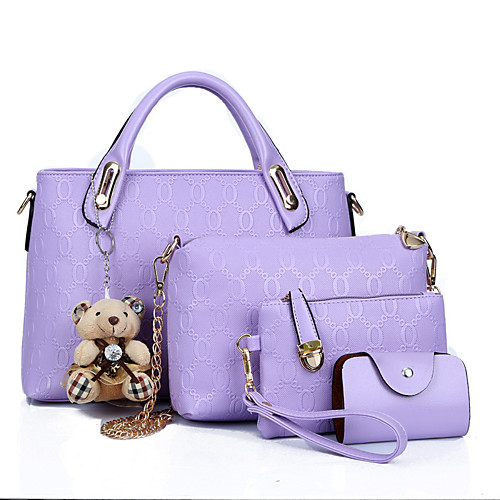 

Women's Zipper / Embossed Synthetic / PU Bag Set Solid Color 4 Pieces Purse Set Black / Wine / White