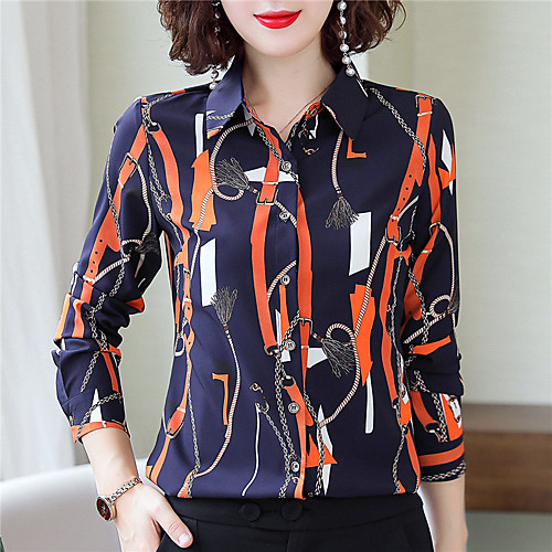 

Women's Daily Work Shirt - Color Block Print White