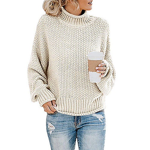

Women's Solid Colored Long Sleeve Loose Pullover Sweater Jumper, Turtleneck / Turndown Fall / Winter Wool Black / White / Red S / M / L