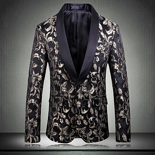 

Men's Blazer Notch Lapel Polyester Gold / Slim