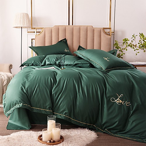 

Duvet Cover Sets Solid Colored Rayon / Polyester Embroidery / Quilted 4 PieceBedding Sets