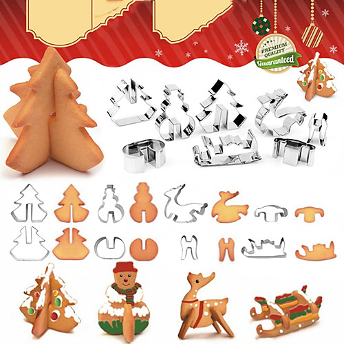 

Xmas Party 3D Cookie Cutter Snowman Christmas Tree Cookies Mold Biscuit Fondant Cutter Cake Decoration Tools