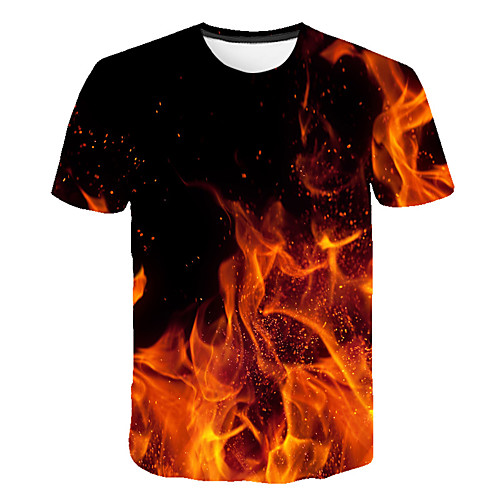 

Men's Graphic Flame Print T-shirt Street chic Exaggerated Club Beach Round Neck Fuchsia / Orange / Green / Blue / Summer / Short Sleeve