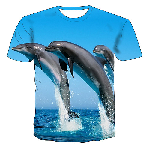 

Men's Daily Going out Basic / Exaggerated T-shirt - Color Block / 3D / Animal Print Blue