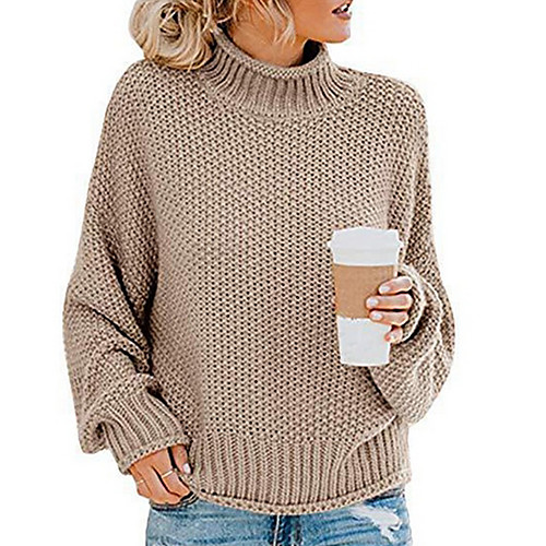 

Women's Solid Colored Long Sleeve Pullover Sweater Jumper, Turtleneck Red / Green / Beige S / M / L