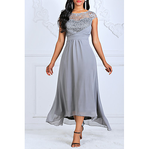 

Women's Maxi Wine Blue Dress Elegant Plus Size Swing Geometric Lace Ruffle Fashion S M