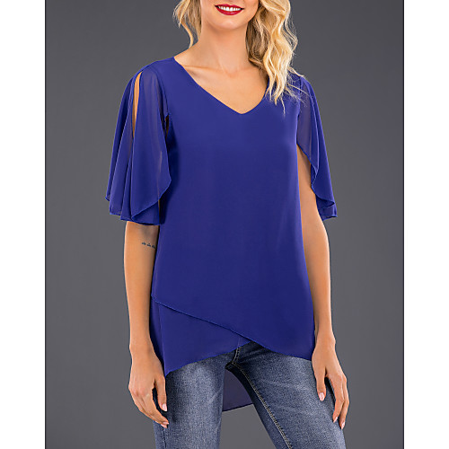 

Women's Casual Basic Plus Size Blouse - Solid Colored V Neck Purple