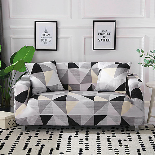 

Sofa Cover Classical Black Gray GeometryPrinted Polyester Slipcovers