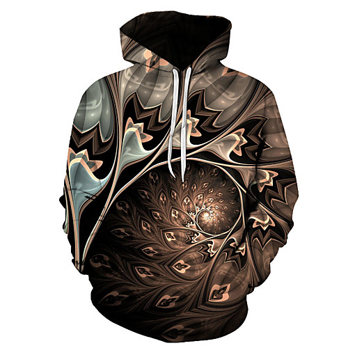 

Men's Plus Size Casual / Street chic Hoodie - Geometric / 3D Hooded Brown US32 / UK32 / EU40