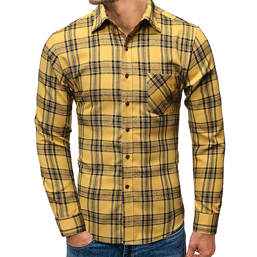 

Men's Daily Work Business / Basic Shirt - Plaid / Solid Colored Yellow