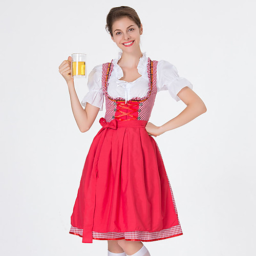 фото Октоберфест широкая юбка в сборку trachtenkleider жен. платье баварский костюм красный Lightinthebox