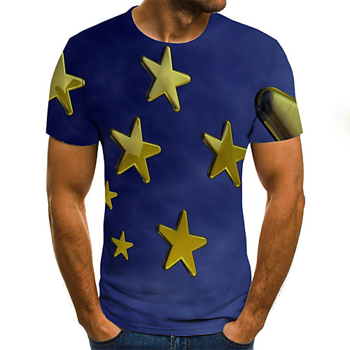 

Men's Daily Sports Basic / Exaggerated T-shirt - Color Block / 3D / Graphic Black & White, Print Navy Blue