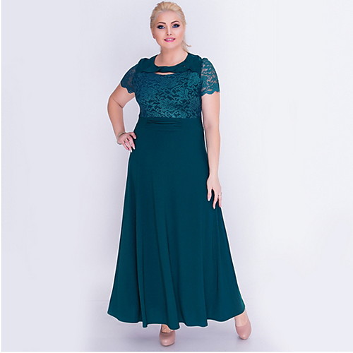 

Women's Maxi Plus Size Wine Green Dress Swing Solid Colored Lace L XL