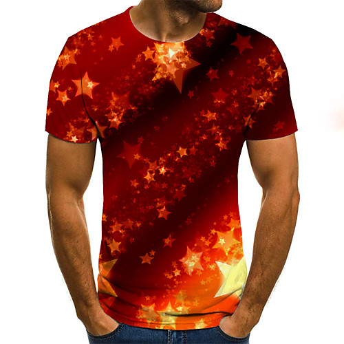 

Men's Daily Sports Basic / Exaggerated T-shirt - Color Block / 3D / Flame Black & White, Print Red