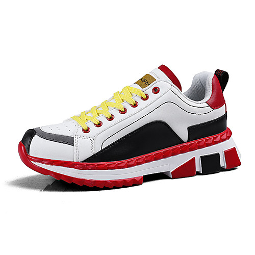 

Men's Microfiber / PU Spring & Summer / Fall & Winter Casual / Preppy Sneakers Walking Shoes Shock Absorbing Color Block Yellow / Red / Gold