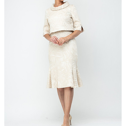 

Two Piece Mother of the Bride Dress Wrap Included V Neck Knee Length Satin Half Sleeve with Ruching 2020