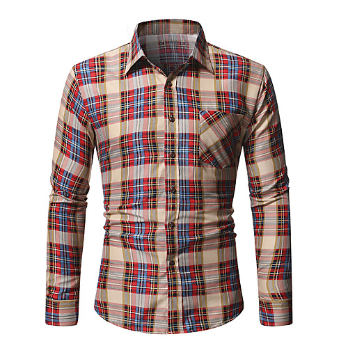 

Men's Daily Work Basic Shirt - Striped / Plaid Wine