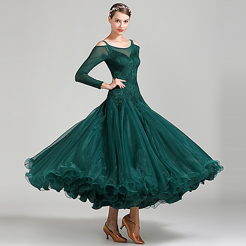 

Ballroom Dance Dresses Women's Performance Lace / Organza / Tulle Lace / Split Joint Long Sleeve High Dress