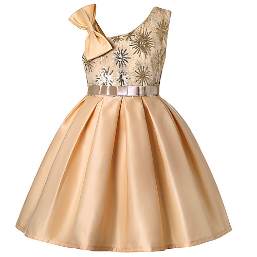

A-Line Knee Length Flower Girl Dress - Polyester / Poly&Cotton Blend Sleeveless One Shoulder with Butterfly Design / Sash / Ribbon / Pleats