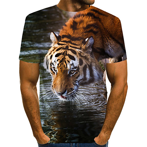 

Men's EU / US Size Color Block 3D Tiger Print T-shirt Vintage Rock Daily Holiday Round Neck Brown / Short Sleeve / Animal