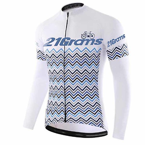 

21Grams Men's Long Sleeve Cycling Jersey Winter Fleece 100% Polyester GrayWhite Bike Jersey Top Mountain Bike MTB Road Bike Cycling Thermal / Warm UV Resistant Breathable Sports Clothing Apparel