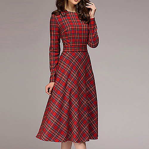 

Women's A Line Dress - Plaid Red S M L XL