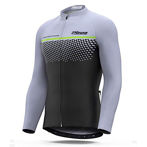 

21Grams Men's Long Sleeve Cycling Jersey Winter GrayGreen Patchwork Bike Jersey Top Mountain Bike MTB Road Bike Cycling Thermal / Warm UV Resistant Breathable Sports Clothing Apparel / Micro-elastic