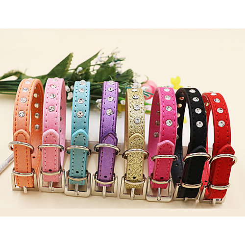 

Cat Dog Collar Adjustable / Retractable Studded Character Rhinestone PU Leather Red Blue Pink