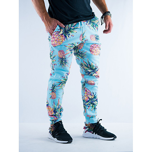 

Men's Street chic Sweatpants Pants - Fruit Blue & White, Print Yellow Blue US32 / UK32 / EU40 US34 / UK34 / EU42 US36 / UK36 / EU44