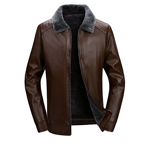 

Men's Daily / Work Winter Regular Leather Jacket, Solid Colored Stand Long Sleeve PU Brown / Black