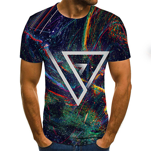 

Men's Daily Sports Basic / Exaggerated T-shirt - Color Block / 3D / Graphic Black & White, Print Rainbow