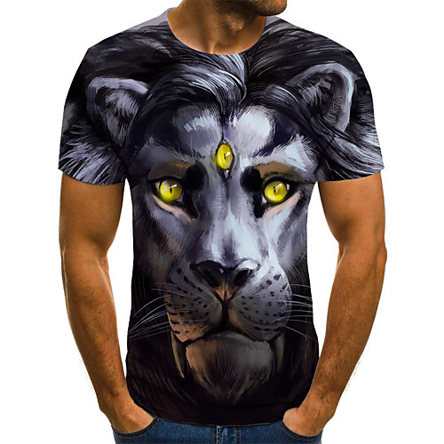 

Men's Daily Holiday Street chic / Exaggerated T-shirt - Color Block / 3D / Animal Print White