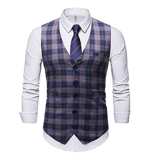 

Men's Vest, Plaid V Neck Rayon / Polyester Red / Blue